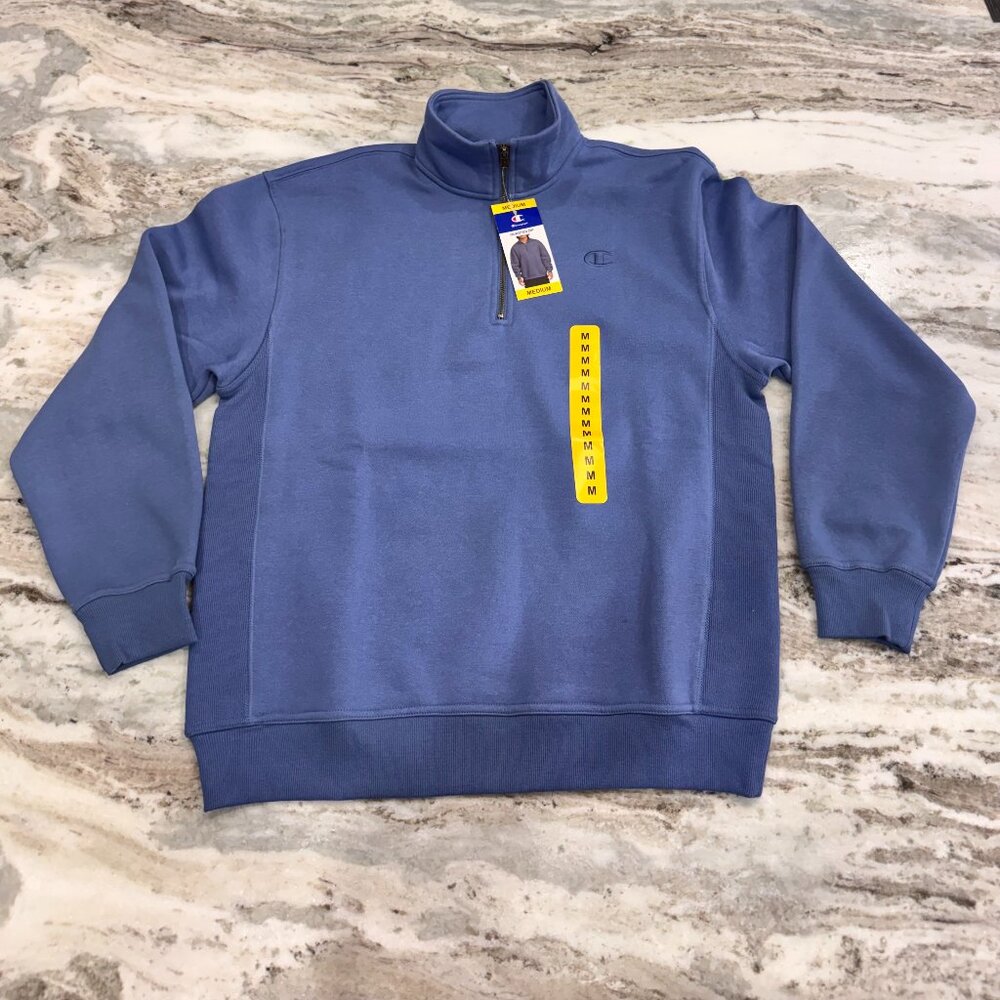 NWT Champion Men's Blue Long Sleeve Quarter-Zip Pullover, Size Medium